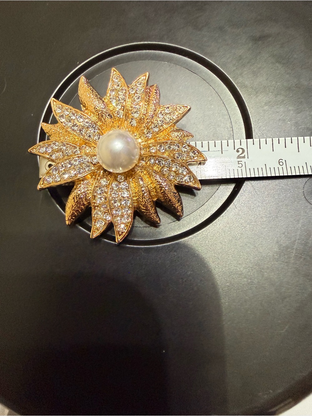 Gold-Tone Sunburst Pearl & Crystal Brooch - Elegant Floral Pin